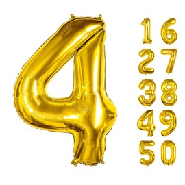 40 Inch Number Balloons 4 Gold Big Giant Jumbo Number Foil Mylar Balloons for 4th Birthday Party Supplies Anniversary Events Decorations (Gold-4)