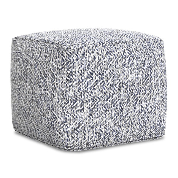 SIMPLIHOME Nate 18-inch Wide Square Pouf in Denim Mélange, Boho-Style