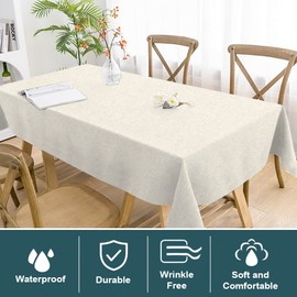 FantasDecor - Mantel cuadrado de lino texturizado, 60 x 60 pulgadas, impermeable, a prueba de derrames, sin arrugas, aspecto de lino, para comedor y uso al aire última intervensión, marfil, 60 x 60 pulgadas
