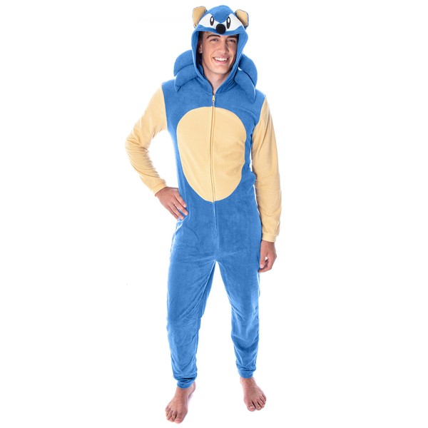 Bioworld Sonic The Hedgehog Men's Video Game Character Costume One-Piece Union Suit Pajama Onesie (SM/MD)