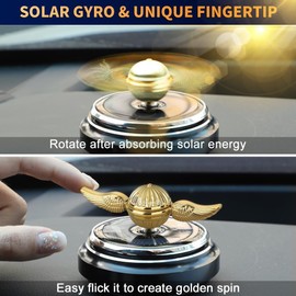 Car Air Freshener, Solar Energy Golden Fidget Spinner Toy With Swinging Wings for Interior Rotation Decoration Accessories, Powered by Sunshine Spinning Top Anxiety Gift for Men Boyfriend