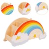 Wooden Rainbow Pen Holder,Desk Organizer,5 Compartments Pencil Holder,Large Capacity Pen