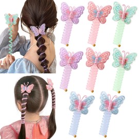 RAINBOW WSK 8 Pcs Butterfly Telephone Wire Hair Bands for Kids Girls Colorful Butterfly Spiral Hair Ties Phone Cord for Kids Butterfly Braided Ponytail Hair Bands Faquan-8 (8 PCS Butterfly)