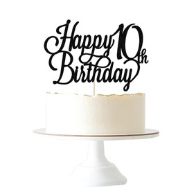 Gtseryeio - Decoración para tartas de cumpleaños de 10 cumpleaños con purpurina negra, suministros para decoración de fiesta de cumpleaños (10)