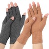 Arthritis Gloves, 2 Pair Fingerless Compression Gloves, Gray+Brown, L