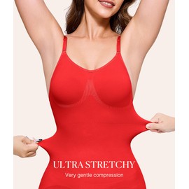 BRABIC Red Bodysuit for Women Tummy Control Shapewear Bodysuit Seamless Butt Lifter Faja Full Body Shaper (Large, Red Mid Thigh)