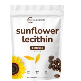 Micro Ingredients Sunflower Lecithin 1,600mg Per Serving, 300 Softgels | Sustainably Farmed Source, Cold Pressed, Rich in Phosphatidyl Choline | Lactation Supplement* | Soy Free, Non-GMO