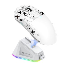 ATTACK SHARK X11 Wireless Gaming Mouse Wireless 2.4g/Bluetooth/USB-C Ultra Light 63g 22000DPI with Charging Dock with Anti-Slip Tape Up to 65 Hours Working Time Certified (White)