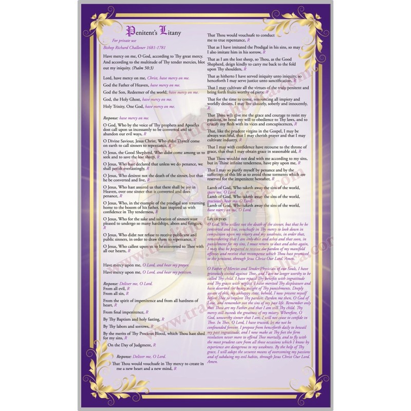 Reconciliation Confession Sacrament large laminated Holy Prayer card.