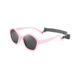 Meeloog Polarized Toddler Sunglasses with Strap, Square Star Shaped Flexible Sun Glasses for Age 0-5 Girls Boys MST0012, P1 Pink Frame/Grey Lens, One Size