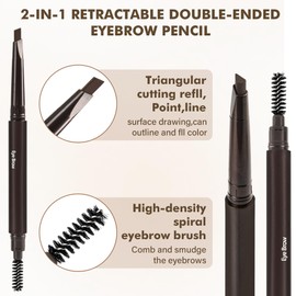 FangTangDI Ultimate Eye Brow Pencils Set for Women, 10Pcs Retractable Double-ended Eyebrow Pen with Brow Brush, Shaping & Filling, Contours, Definers, Fine Tip (05-10Pcs-Dark Brown)