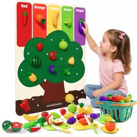 ALASOU Cutting Play Food Set with Felt Tree Mat & Storage Basket, Pretend Play Toys for Kids Kitchen Accessories, Color Sorting Set, Preschool Learning Activities for Toddlers 3 4 5 6 Boys Girls Gifts