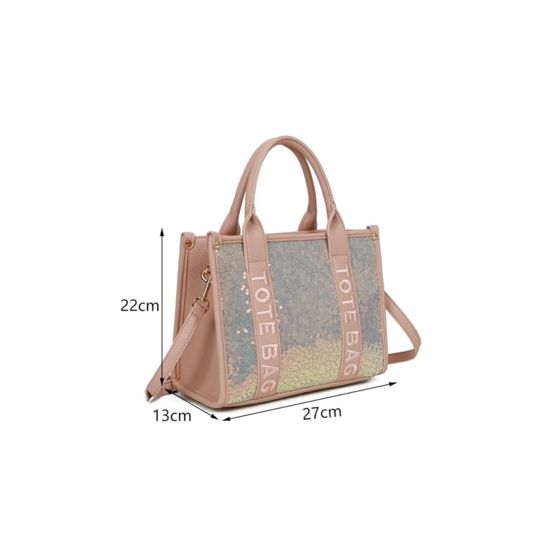 LeahWard Ladies Small Tote Bag, Embossed Text Design, Detachable Shoulder