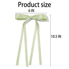 6Pcs Long Tail Silky Satin Hair Bows Hair Clip Olive Green Hair Ribbon Ponytail Holder Decor Accessories Slides Metal Clips Hair Bow for Women Girls Toddlers Teens 9.8inch