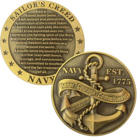 Commemorative USA-Navy Challenge Coin with Sailor's Creed and Maritime Symbolism