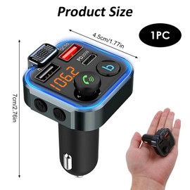 Wireless 5.0 FM Bluetooth Radio Adapter Car Kit, PD20W QC3.0 Fast Charge Car Charger with 3 Charging Ports Support U Disk, Strong Mics, Bass Lossless HiFi Sound, Hands-Free Calling, Siri Assistant