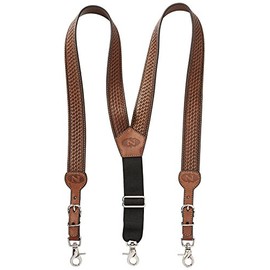 Nocona Belt Co. Men's Standard Gallus Basketweave Embossed Leather Suspenders, Tan, X-Large