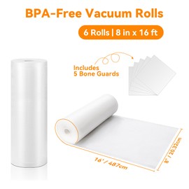 Wevac Vacuum Sealer Bags 8x16' Rolls 6 pack for Food Saver, Seal a Meal, Weston. Commercial Grade, BPA Free, Heavy Duty, Great for vac storage, Meal Prep or Sous Vide