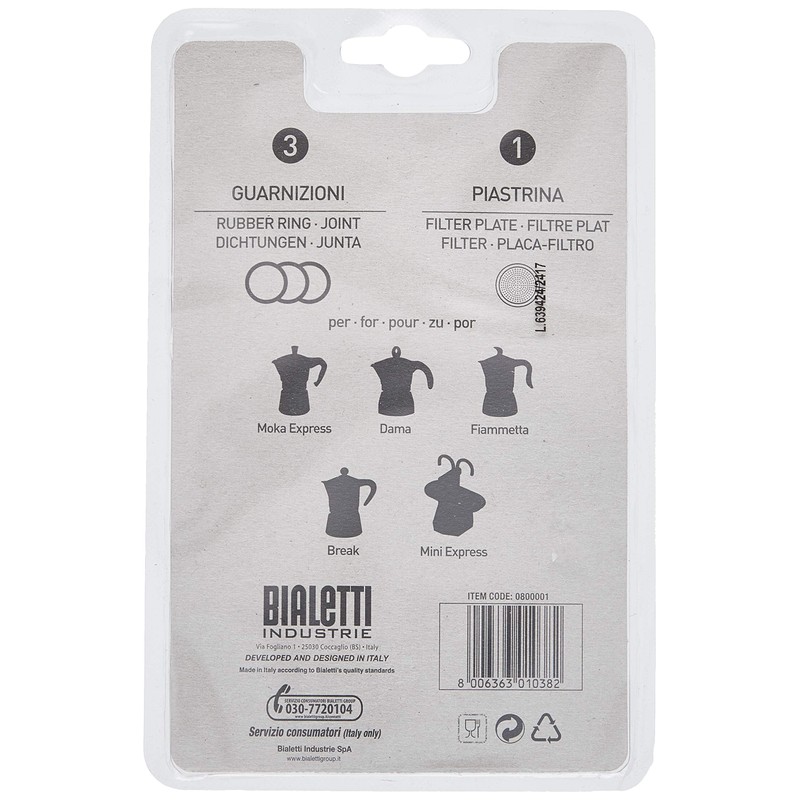 Bialetti 0800001 3 Guarnizioni e 1 Piastrina, 1 Tazza, Aluminium,
