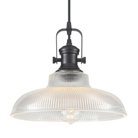 COTTMIC Black Glass Pendant Lights Kitchen Island, 11.4in, Modern Kitchen Pendant Lights Fixture, Farmhouse Pendant Lighting for Dining Room Bedroom Bar Sink, 1 Pack