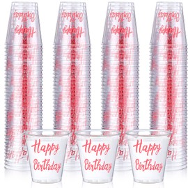 Lallisa 100 Pcs Happy Birthday Plastic Shot Glasses Disposable Shot Cups 2 oz Birthday Shot Glass Drinking Tasting Serving Snacks Samples Cups for Birthday Party Favors Happy Wedding Supplies (Pink)