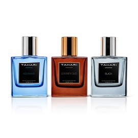 TAHARI Men’s Eau de Toilette Trio Set for Men – Leather Oud, Aquawave & Black Scents – Luxury Fragrance Collection with Rich, Long-Lasting, Contemporary Masculine Aromas, 3 x 1.0 fl oz / 3 x 30 mL.