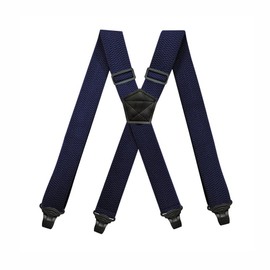 BaronHong Airport Friendly Suspenders,NO buzz Plastic 4 Clips 1.5 inch Fully Elastic Braces with Leather Patch Ski Suspenders(navy,M)