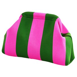 DIHKLCIO Clutch Purses for Women Summer Beach Woven Crochet Handbag Dumpling Striped Ruched Cloud Purse colorblock Evening Bag pink green