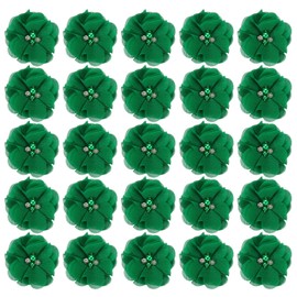 PATIKIL 2" Chiffon Flowers, 30Pcs Fabric Flowers Sewing Appliques Embellishments with Rhinestone Pearl for DIY Crafts Wedding Headbands Party Decoration, Green
