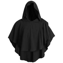UQJE Medieval Hooded Cowl Post Apocalyptic Shawl Scarf Shaman Cowl Renaissance Hooded Shawl (Black-1, One Size)