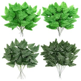 Zeyune 48 Pcs Artificial Silk Fern Artificial Greenery Stems Cemetery 4 Styles Flowers Leaf Picks Fake Leather Leaves 15.8 Inch 14.6 Inch Faux Plant Bouquet for Cemetery Grave Headstone Wedding Decor