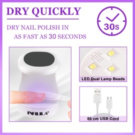 NXJ INFILILA Mini UV Light for Gel Nails Portable UV Light for Nails 180°Opening Design USB Nail Dryer UV LED Nail Lamp Curing All Gels 16W Quick-Drying UV Nail Lamp for Single Finger (Blue)