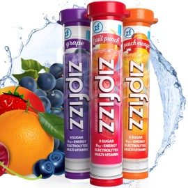 Zip_fizzs Vitamin Energy Hydration Drink Mix, Grape, Fruit Punch, & Peach Mango, 30 Count (Split Box), 100% Daily Vitamin C & B12, Caffeine from Natural Sources, Zero Sugar, Low Calorie