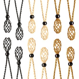 FANASY 12 PCS Crystal Cage Necklace Holder Necklace Cord Empty Stone Holder Pendant Stone Holder Replacement with Adjustable Length（Black+Brown+Khaki）