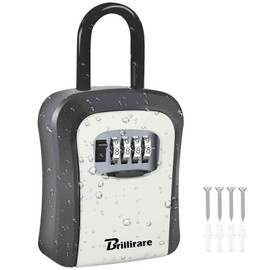 Brillirare Key Lock Box, Waterproof 4 Digits Combination Lockbox with Removable Shackle, Wall Mount Resettable Key Hider, Upgraded Large Password Boxes for Car House Office Apartment Keys-Grey