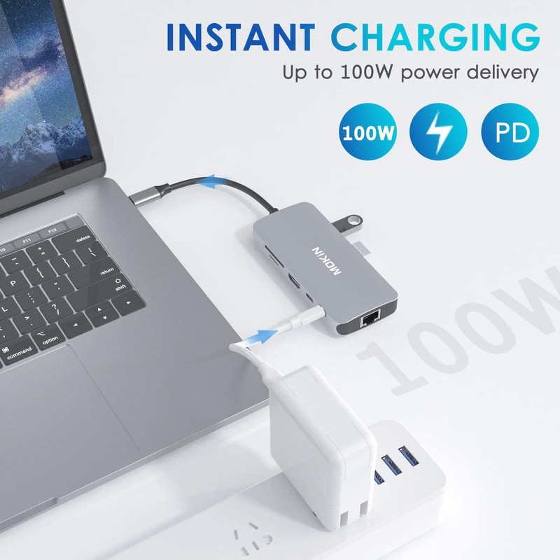 MOKiN USB C Hub Multiport Adapter for MacBook/Dell/HP, 9 IN