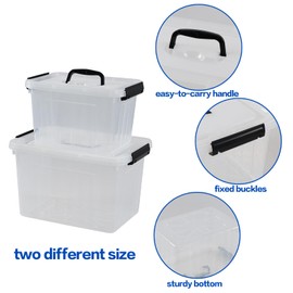 Aninhao 12 Quart & 6 Quart Clear Plastic Storage Bins, Latching Storage Box Bin with Handle, 2 Packs, F