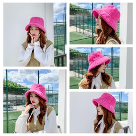 Fur Hat Fuzzy Bucket Hat Winter Hats for Women Girls Teens Fashionable Furry Bucket Hat Warm Fluffy Hat Plush Fisherman Hat Y2k Hat Hot Pink