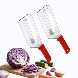 Stainless Steel Cabbage Shredder & Vegetable Chopper - 3-in-1 Handheld Slicer for Coleslaw, Sauerkraut, Lettuce - Sharp Dishwasher-Safe Blades with Ergonomic Grip (2-Pack) (Red+Red)
