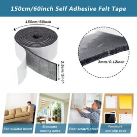 Shappy 2 Packs Felt Strips with Adhesive Backing Felt Tape Roll Non Slip Self Adhesive Cuttable Furniture Pads for Protecting Hardwood Floors, Chairs, Wall(Dark Grey,120 x 1 x 0.12 Inch)