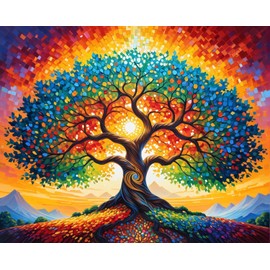Tree of Life Stamped Cross Stitch Kits for Adults Beginners, Colorful DIY Counted Cross Stitch Kit Printed Patterns Dimensions Needlepoint Art Crafts Embroidery Kits for Home Wall Decor