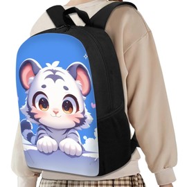 OZELANSAY Cute Tiger Print Backpack for Girls Cartoon Animal School Bag with Lunch Bag Kids School Backpack Pencil Case Water Bottle Sleeve Elementary Preschool Primary Bookbag Schoolbag 4 in 1