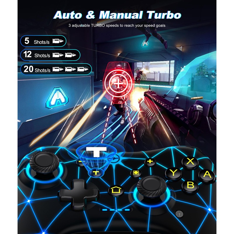 Switch コントローラー 10色RGBライト スイッチ コントローラー ホール効果スティック (ドリフトなし) プロコン 3階段連射機能 無線