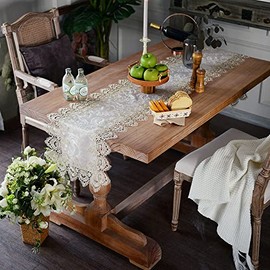 ARTABLE Camino de mesa de encaje de macramé, estilo bohemio, Navidad, rústico, bordado, para boda, ducha, cocina, decoración de fiesta al aire libre (gris piedra, 16 x 48 pulgadas)