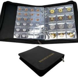 360 Pockets Coin Collection Book Holder for Collectors Coin Books 2 Size Collecting Pages Fireproof Album for 17/20/23/25/27/30mm Coins Collection Supplies Organizer Black Best Birthday Gifts