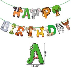 DazzJoy Happy Birthday Garland Animals, Jungle Birthday Garland Children, Happy Birthday Banner Safari, Birthday Garland Boy Girl, Forest Animals Birthday Decoration, Birthday Decoration Children