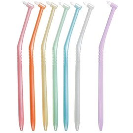 Lapis LA-001A7 Dental Compact Tuft Brush - Pearl, Regular, Assorted Colors (Set of 7), Awarded the Good Design Award, 1 Cap, Made in Japan
