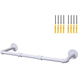30inch Wall/Ceiling Mounted Detachable White Iron Clothes Bar Heavy Duty Metal Hanging Rod for Retail Display, Closet Storage and Laundry Organizing