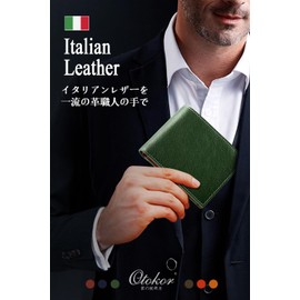 Otokor Men's Bi-fold Wallet, 13 Card Storage, Large Capacity, Genuine Leather, YKK Zipper, Coin Purse Pocket, Made by First-class Wallets Artisans, multicolor (navy / brown)