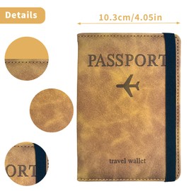 Passport Holder Cover Travel Wallet Organiser, Passport Case with RFID Blocking, PU Leather Travel Document Holder for Men & Women Travel Accessories (Brown)